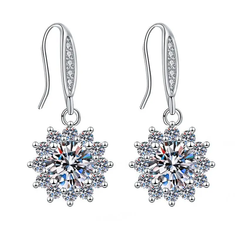 

Temperament One Carat Sunflower Earrings Light Luxury Niche Fashion Girls Earrings Inlaid with Diamond Jewelry