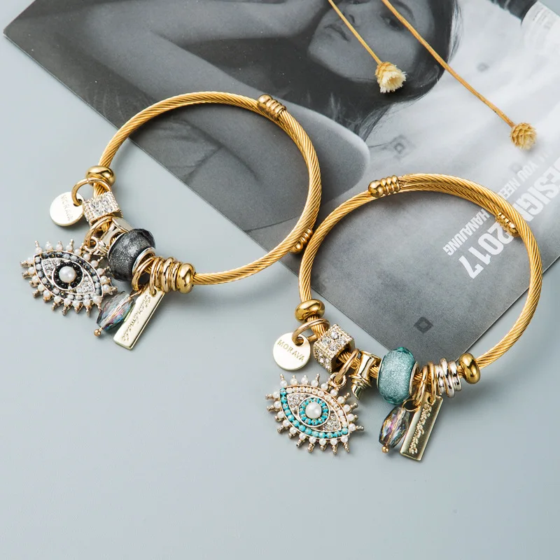 

2022 Fashion Personality DIY Devil's Eye Crystal Pendant Gold Plated Bracelet