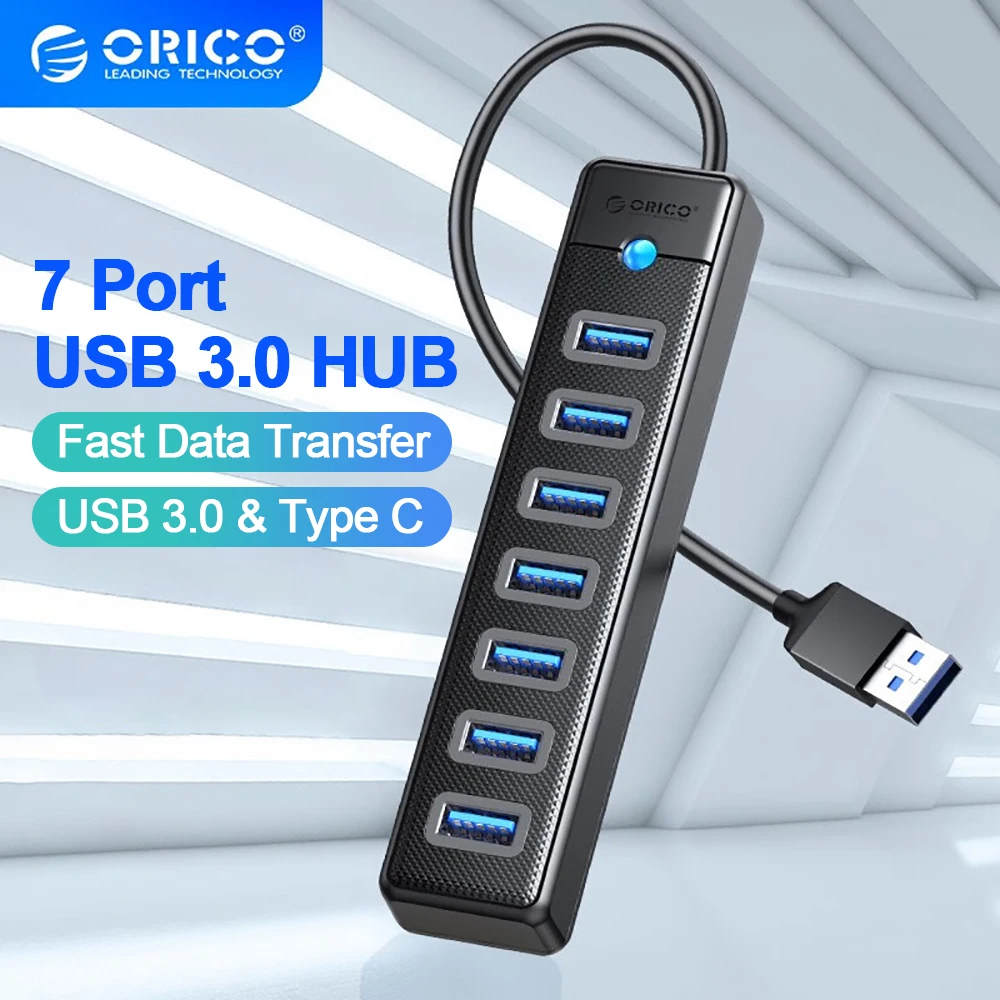 Высокоскоростной разветвитель ORICO USB3.0 на 7 портов, удлинитель для ноутбука, мини-разветвитель, адаптер OTG для настольного ПК, компьютерные аксессуары