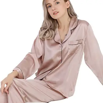 Silk Pajamas Women's 100% Mulberry Real Silk Satin 2pcs Suit Home Clothes Long-sleeved 2022 Autumn Sleepwear Sets Pijama Gift