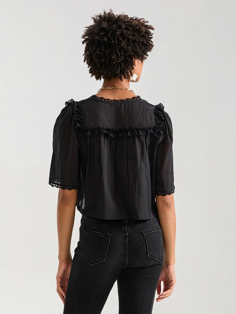 Женские рубашки с коротким рукавом кружевные модные блузки на пуговицах