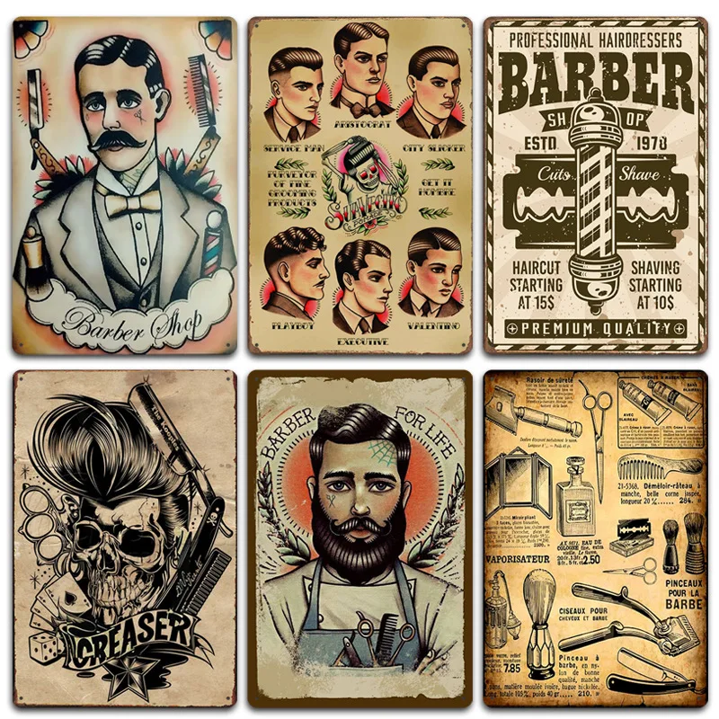 

Modern Barbershop Barber Tool Series Art Graffiti Printing Metal Tin Sign Art Decor Wall Stickers Tin Plate Plaques Retro Poster