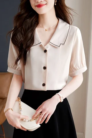 Женская шифоновая блузка с коротким рукавом и вырезом «кукла»