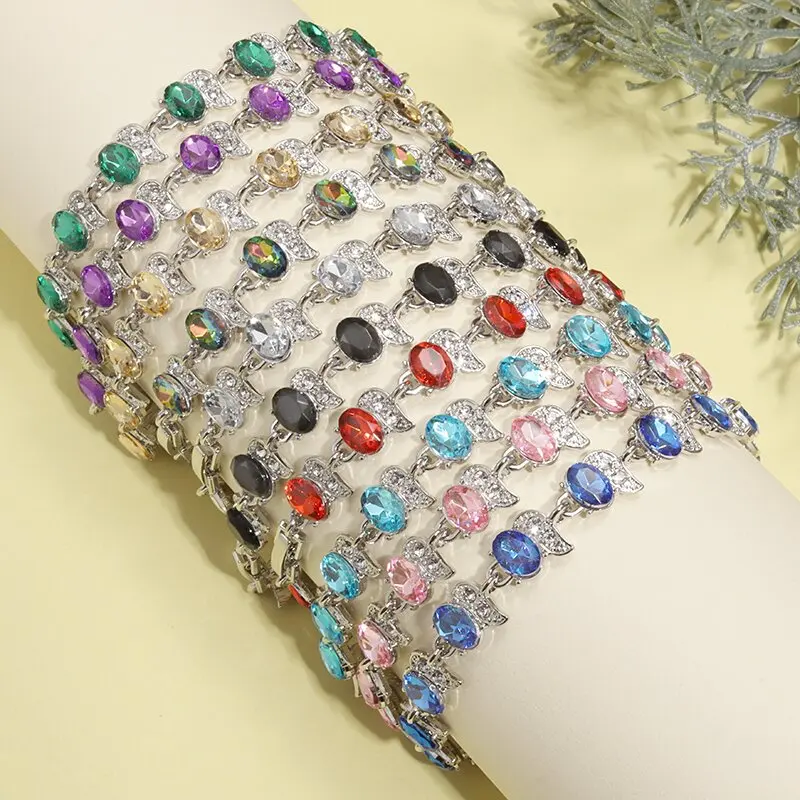 

Classic Sparkling Crystal Zirconia Link Bracelet for Female Fashion Dinner Party Jewelry Women's Cuff Bracelet Girls Gifts