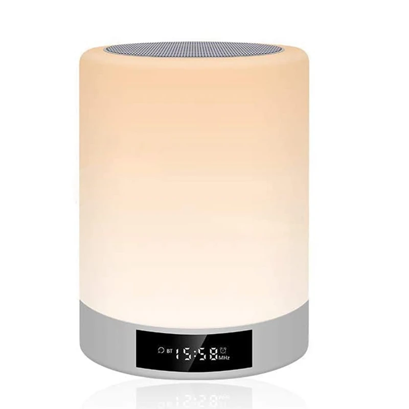 

Night Light Bluetooth Speaker, Contact Sensor Bedside Lamp With Alarm Clock, Contact Control Lamp Warm Lights & 7 Colors