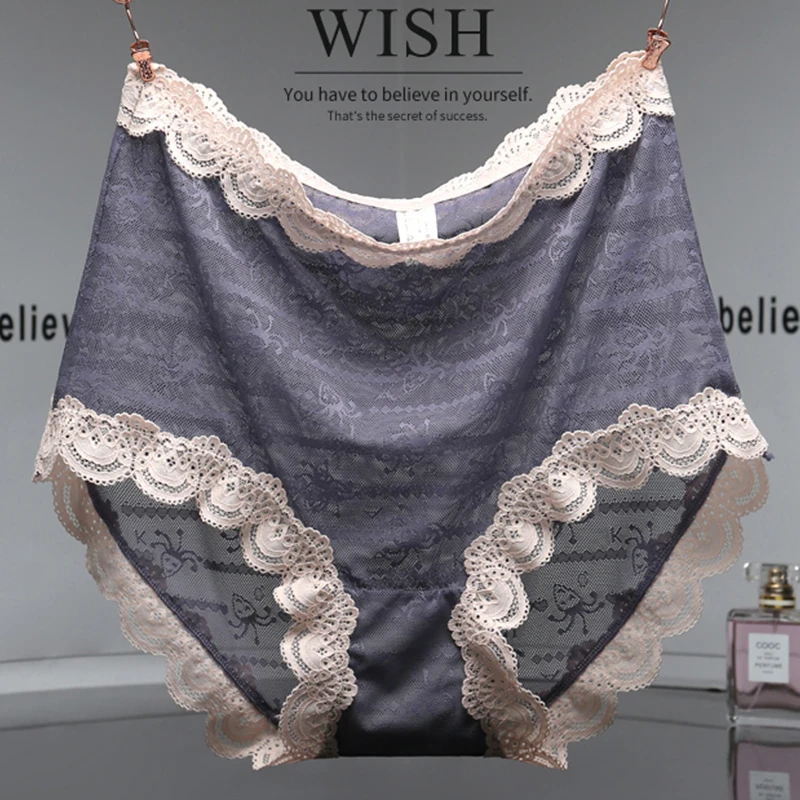 

Women's Sexy Panties Large Sizes New Thin Lace Ruffles Transparent Hollow Out Cute Panties Plus Size Underwear High Waist Briefs