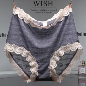 Women's Sexy Panties Large Sizes New Thin Lace Ruffles Transparent Hollow Out Cute Panties Plus Size Underwear High Waist Briefs