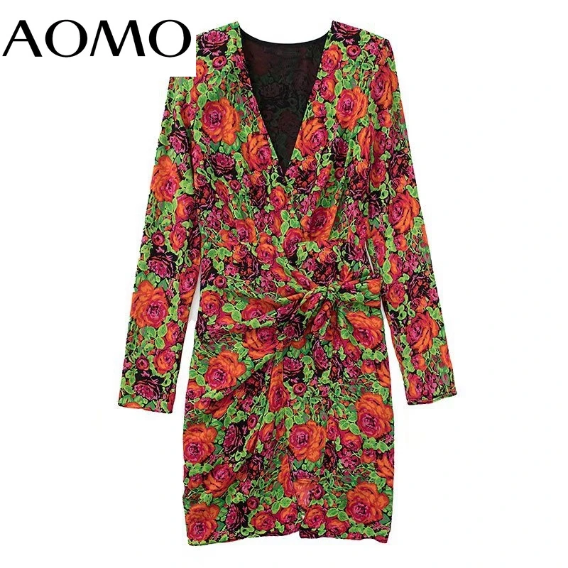 

Женское винтажное платье с цветочным принтом, V-образным вырезом и молнией сбоку