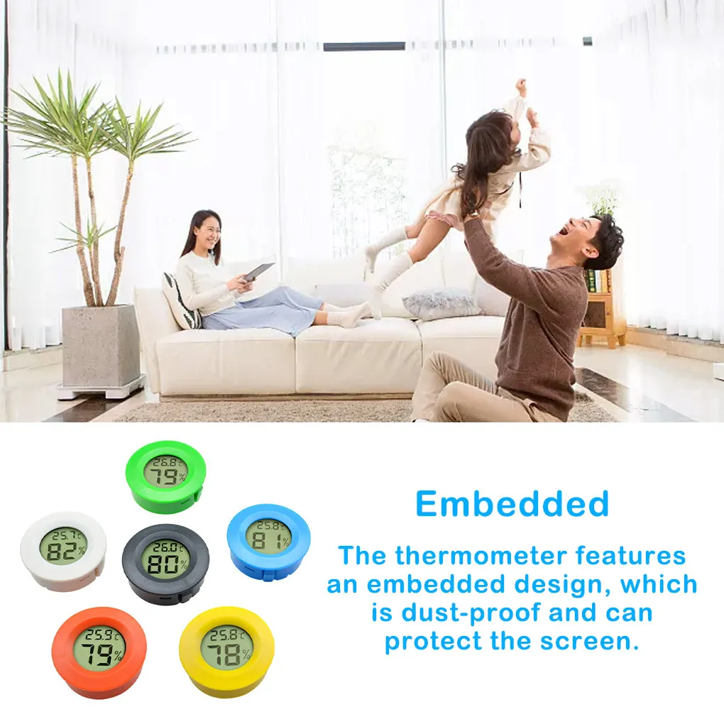 

Встроенный термометр, Круглый ЖК-дисплей, измеритель влажности воды в шкафу, водонепроницаемый датчик, инструмент для дома, черный