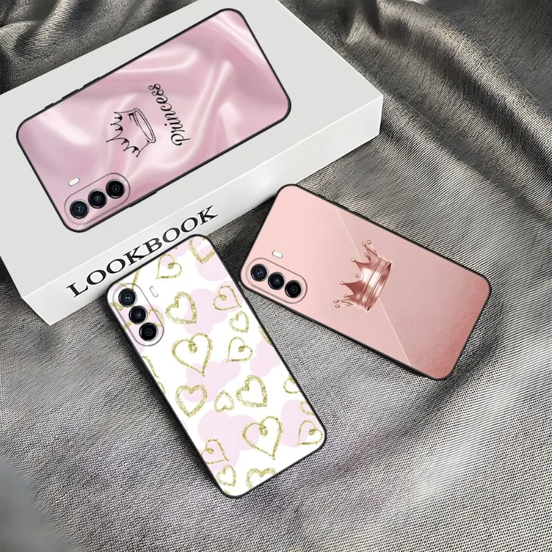 

Розовый золотистый чехол принцессы королевы для телефона Huawei P40 P30 P50 P10 P20 P9 P8 Pro Plus 2022 Psmart Z Nova 8I 8 8SE, задняя крышка