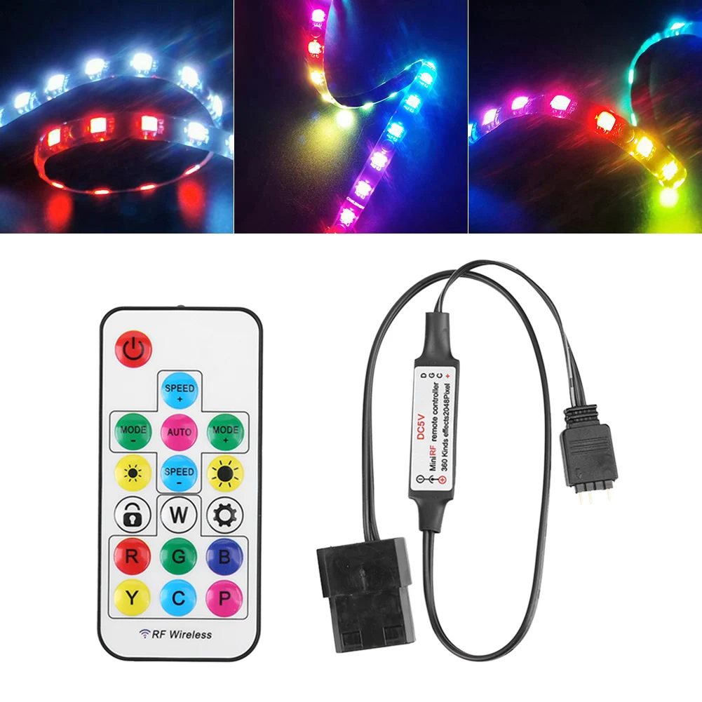 

5V RF Remote Controller Battery Powered 2.4G RGB LED Strip Remote Controller 17 Keys Accessories 3 Pin To SATA 4Pin for PC Case