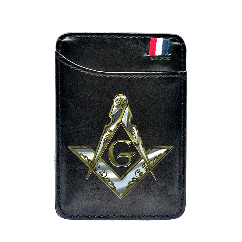 

Black Fashion Master Mason Symbol Printing Leather Magic Wallets Classic Men Women Money Clips Card Purse Cash Holder