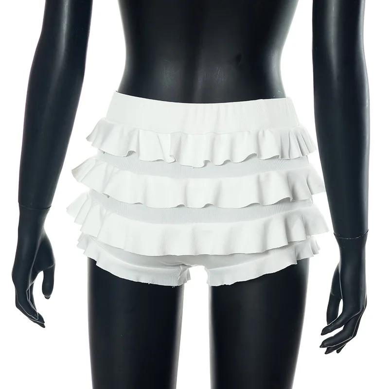 Womens Lolita Bowknot Decor Frilly Panties Shorts Lace Trim Layered Ruffle Bloomers Elastic Waistband Short Fancy Cosplay Shorts