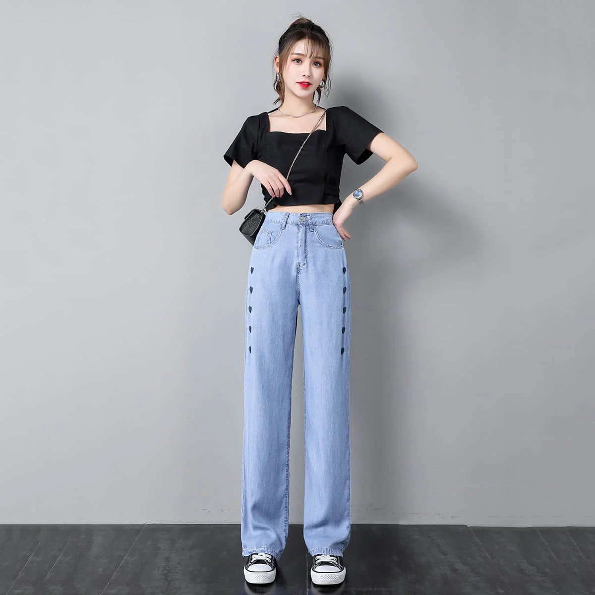 Woman Jeans Luxury Brand Acne Ac Studios Street Fashion Heart Emb Pants High Waist Jeans for Girls Female Washed Denim Pants