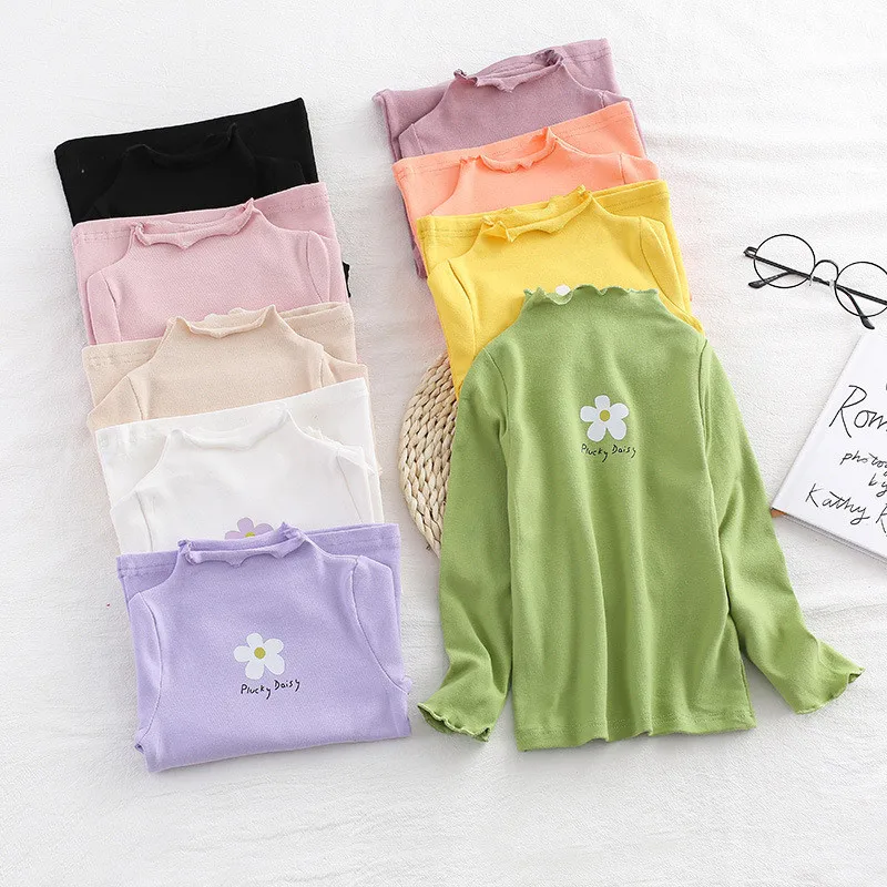 

Baby Girls Half Turtleneck Bottoming Shirt for Princess Kids Floral Brushed Long-sleeved T-shirt Children's Cute Autumn Clothing