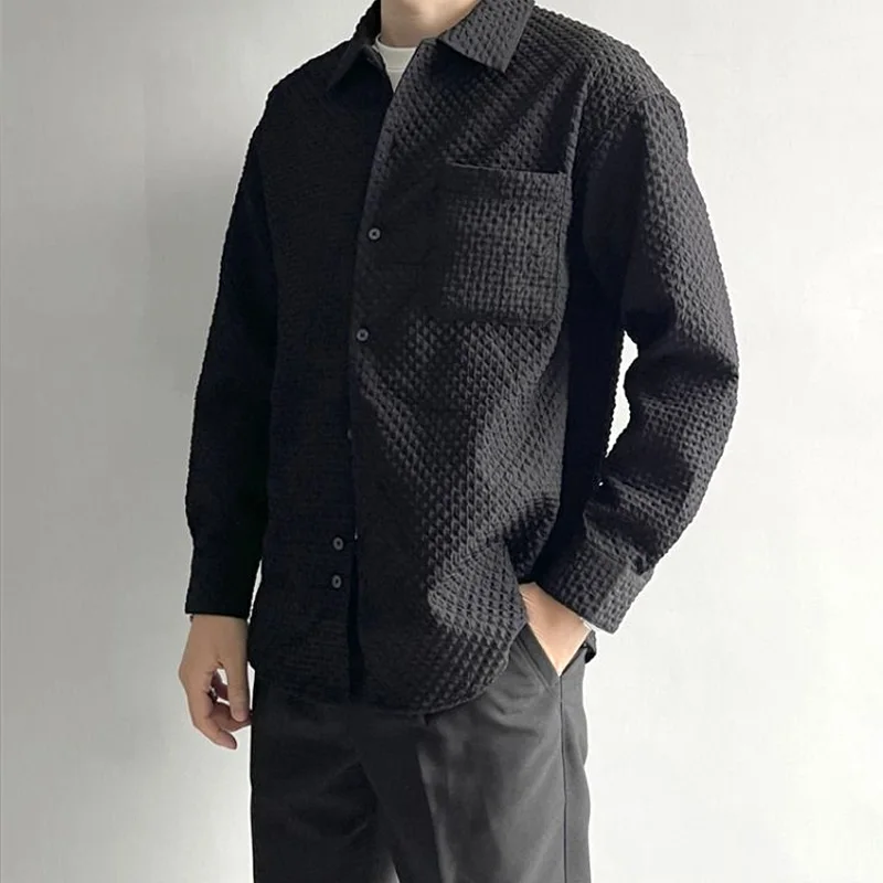 Fashion Korean All-match White Turn-down Collar Patchwork Pockets Casual Shirts Solid Color Loose Four Seasons Men's Clothing