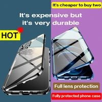 new 360%c2%b0 full protection for iphone 12 13 pro max case magnetic adsorption metal glass cover for iphone 11 12 mini phone sleeve