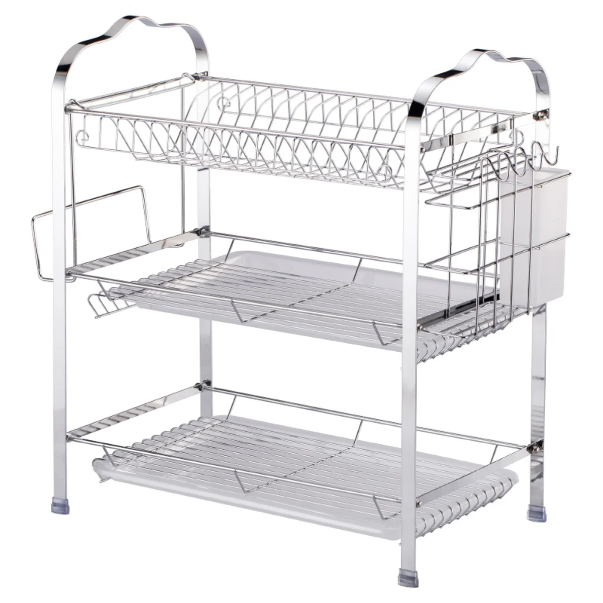 

2023 Multifunctional 1-3 Layer Tier Chrome Alloy Dish Drainer Cutlery Holder Rack Drip Tray Organizer Kitchen