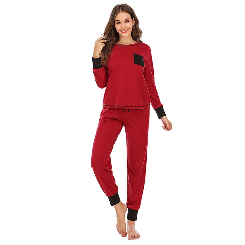 Autumn and Winter New Women's Pajamas Round Neck Long Sleeve Home Pajamas Two-piece Home Service Pajama Set Women Sleepwear