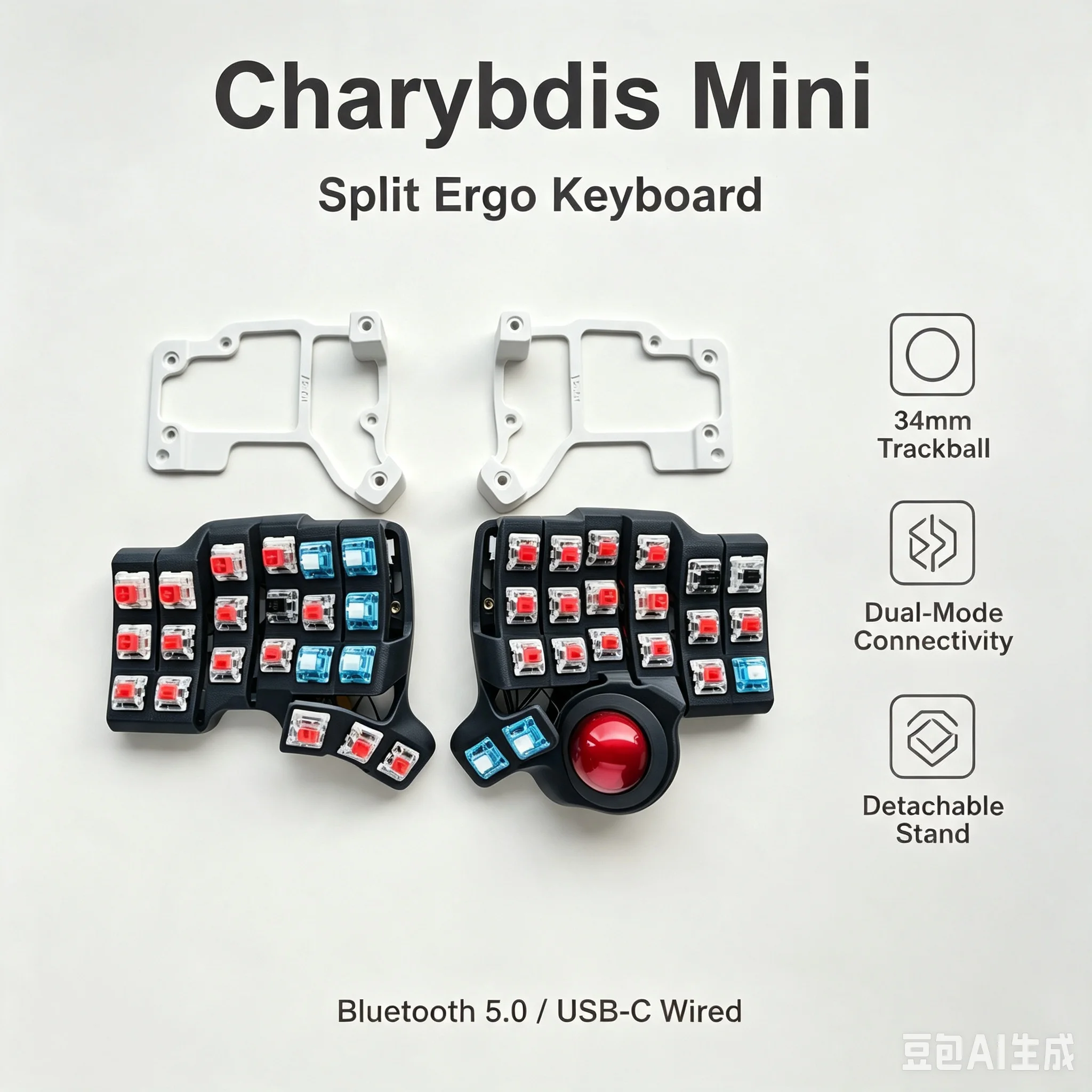 Фото Беспроводная раздельная клавиатура Charybdis Mini Trackball с возможностью горячей замены, ZMK Studio, Bluetooth, 3x6, эргономичная №1