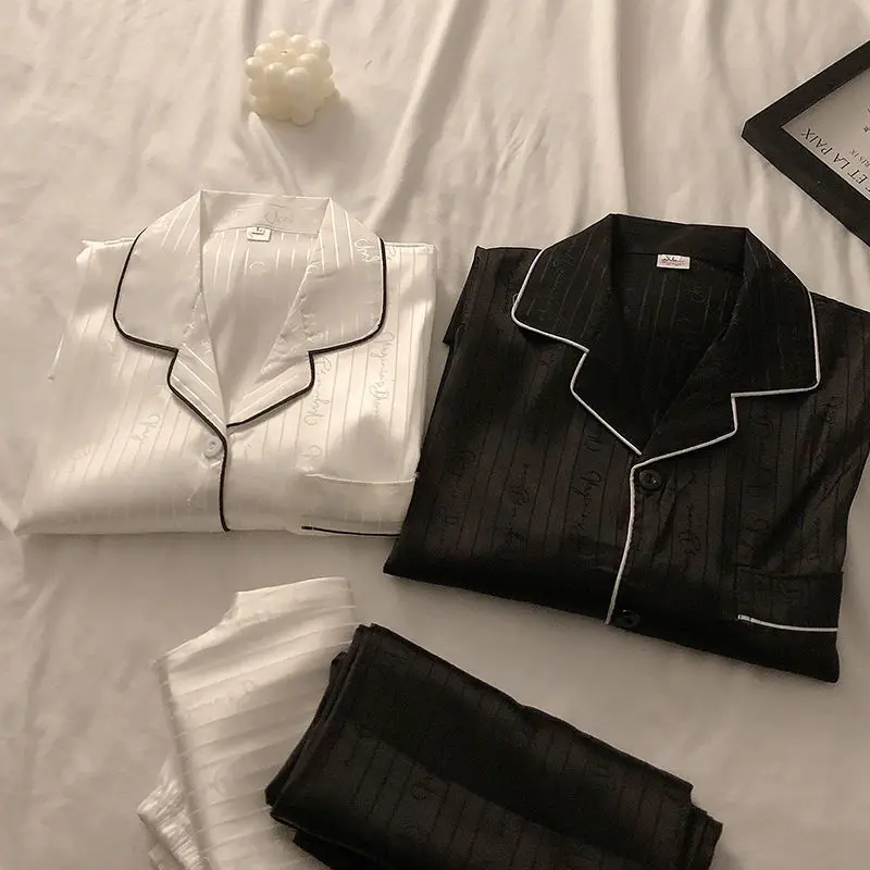 Couples' pajamas Women's spring and autumn style ice silk long-sleeved high beauty plus fat size silk homewear suit