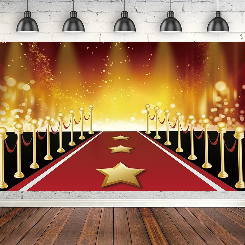 

Фон для фотосъемки с изображением киносъемки ночной вечеринки красной ковровой дорожки для сцены с изображением красного золота для украшения Королевского выпускного вечера свадьбы дня рождения Рождества