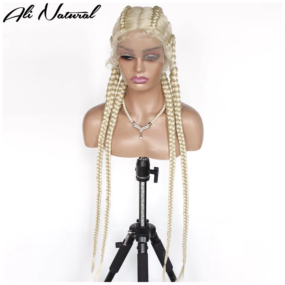 #613 Blonde Synthetic Twisted Braids Wigs Box Braided Wig With Baby Hair Honey Color Long 4 Braids Handmade Cornrow Braid Wig