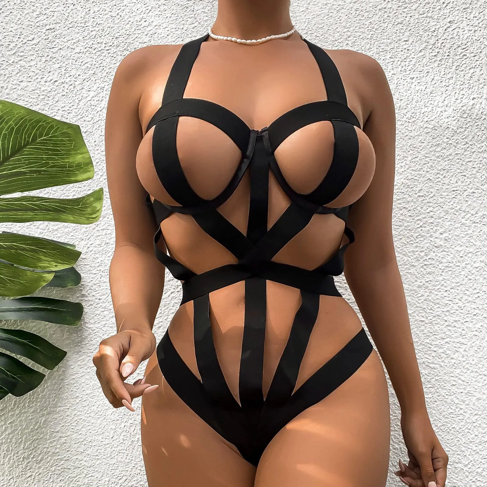 

Women Bodysuit Body Harness Lingerie Sexy Hollow Out Underwear Sleepwear Steel Ring Corsets Babydoll Porno Transparent Costume