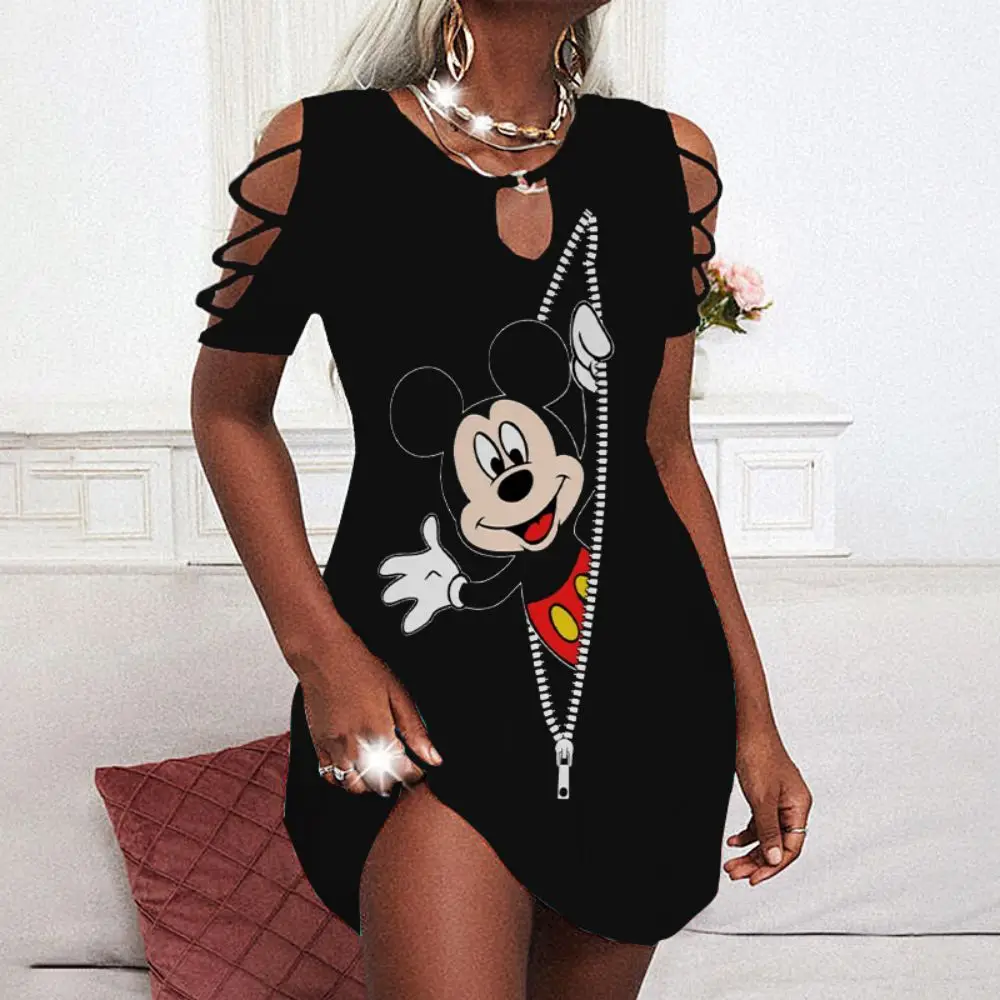 Chic and Elegant Woman Dress Minnie Mouse Party Dresses Cutout Sleeves Women Off Shoulder Summer 2022 Mickey Disney Sexy Women's