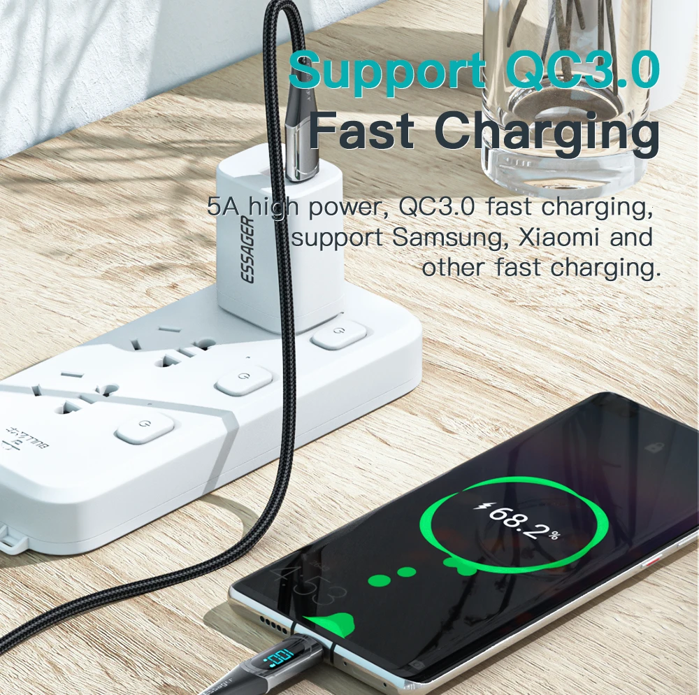 Кабель зарядный Essager USB Type-C на C 100 Вт/5A 2 м |