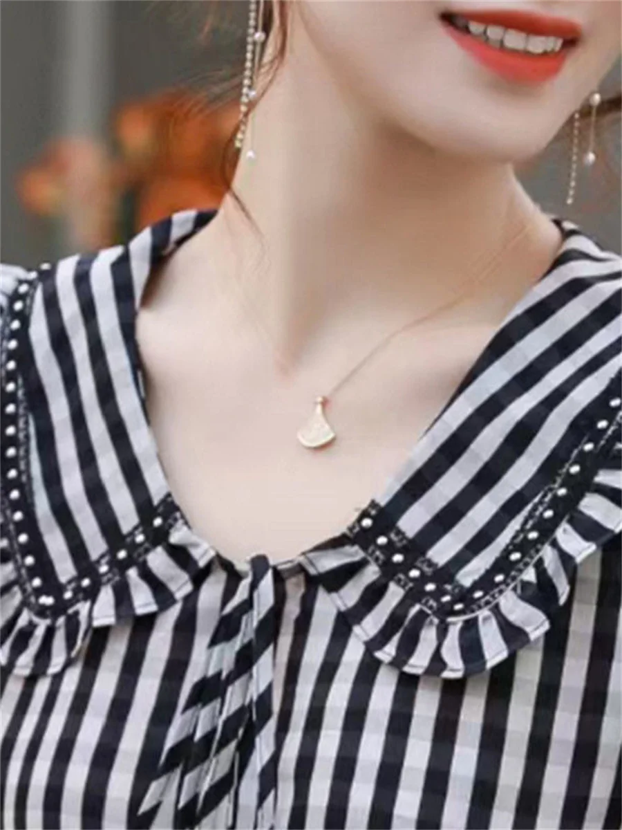 Блузка женская с коротким рукавом и отложным воротником на весну/лето TT02536