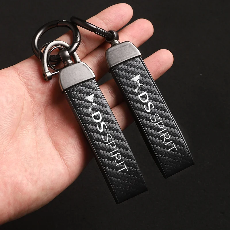 

New High-Grade Leather Carbon Fible Car KeyChain Rotating Horseshoe Key Rings For DS DS3 DS4 DS4S DS5 5LS DS6 DS7 SPIRIT