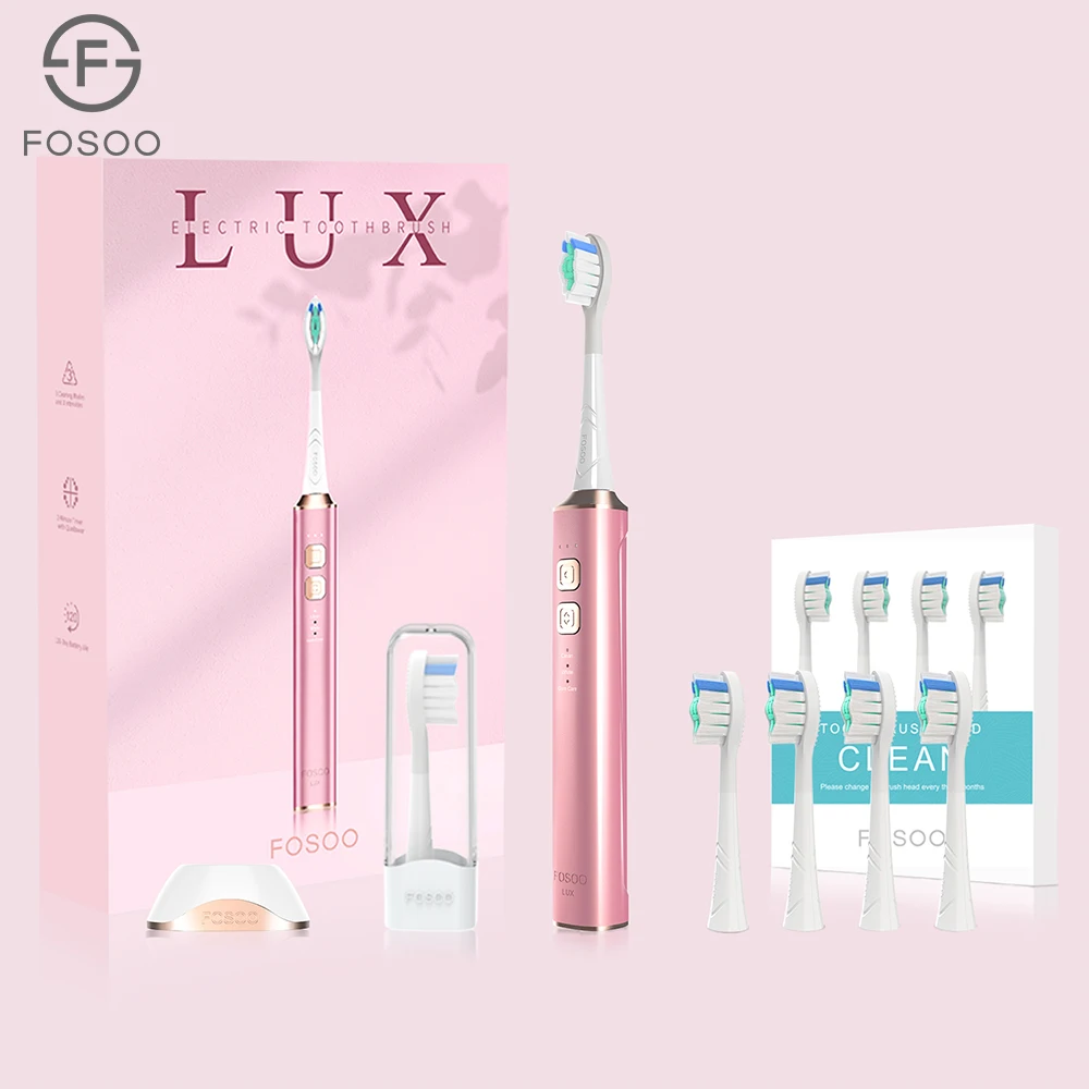 

FOSOO LUX Rechargeable Electric Toothbrush Metal Cover 120 Days Battery Life IPX7 Whitening Cleaning Mode Senstive Teeth Care