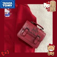 takara tomy cute pu red embroidery simple small square bag girl sweet and festive simple and lightweight portable messenger bag