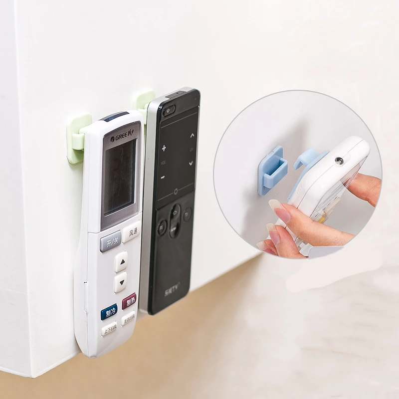 

2 Pairs TV Air Conditioner Remote Control Key Storage Wall Hanging Hook Plastic Sticky Hook Set Practical Wall Storage Holder
