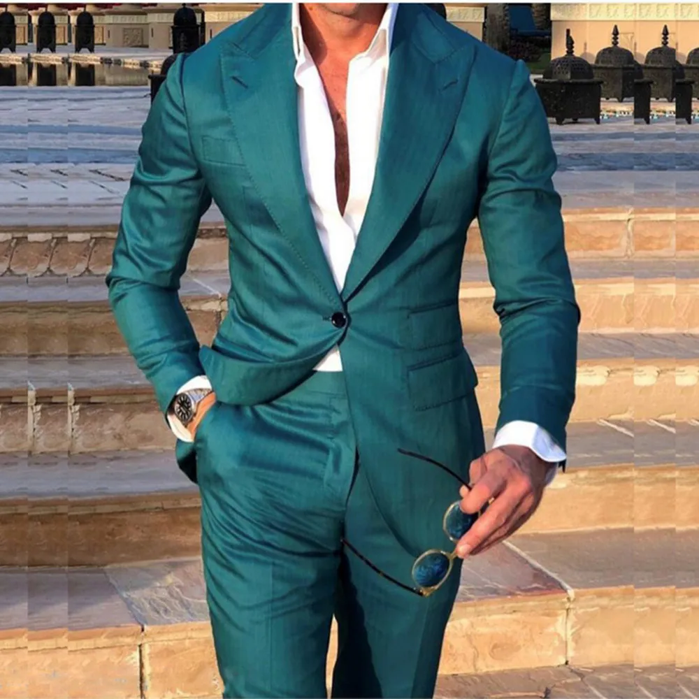 

Costume Homme Green Tuxedos Men Suit Slim Fit Groom Tailor-made Suits Groomsmen Prom Party Suits Jacket+Pants Terno Masculino