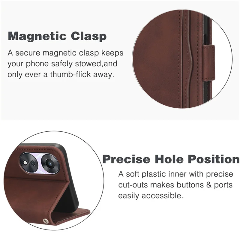 

For OPPO A58 5G PHJ110 Wallet Flip Style Skin Feel Leather Phone Cover For OPPO A58 5G A57 5G/4G With Separate Card Slot