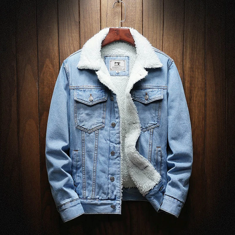 

Мужская теплая зимняя джинсовая куртка 2022, джинсовая куртка, новая мужская модная зимняя джинсовая куртка с флисовой подкладкой, утепленна...