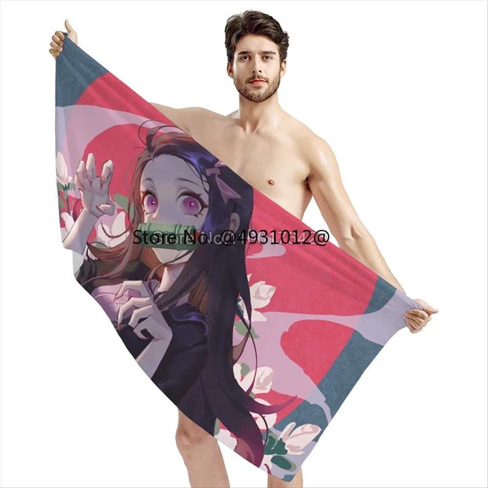 

2023 Bathing Towels Demon Slayer Nezuko Kamado Printing Anime Home Decor Textile Comfortable Summer Beach Towel Toalhas De Banho