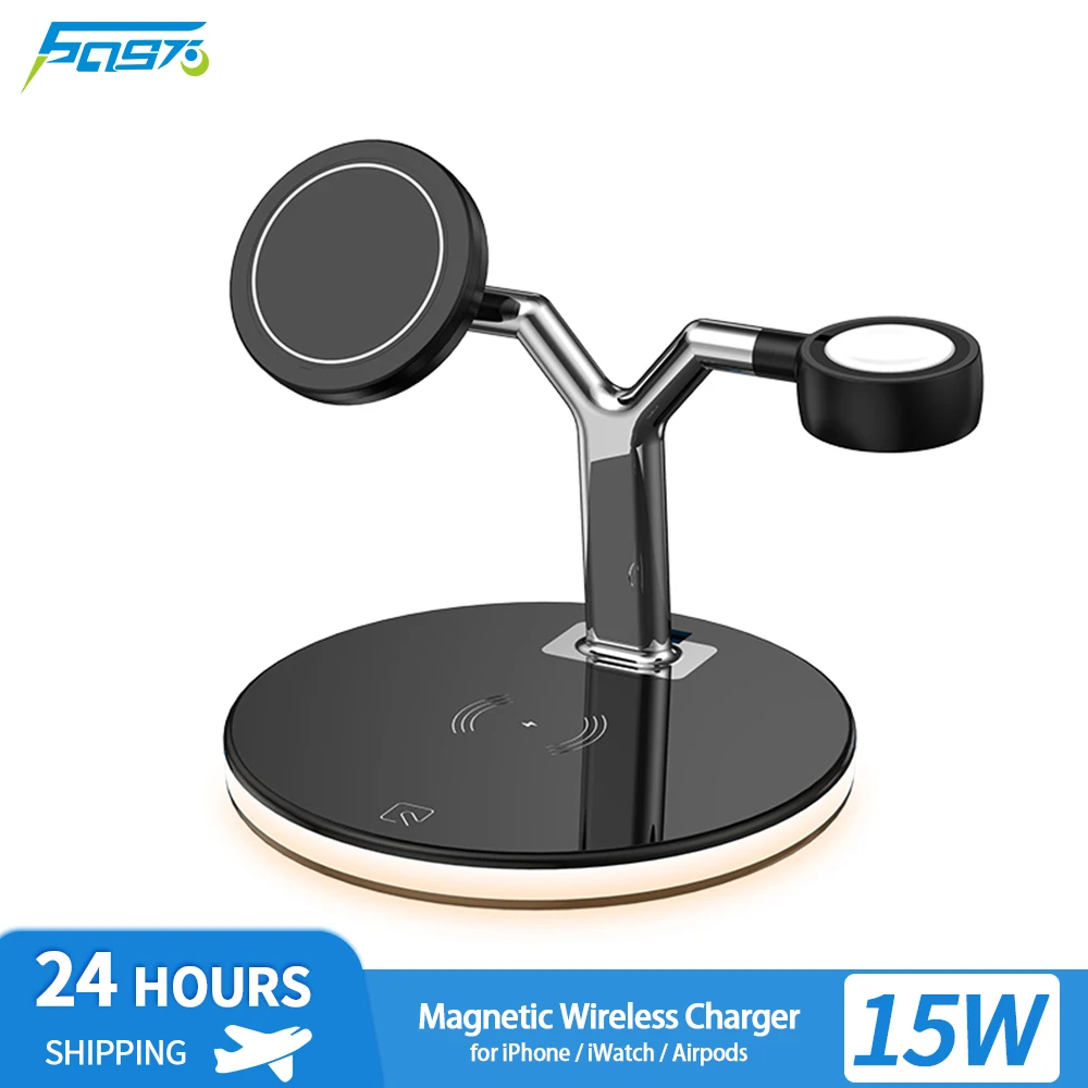 

3 in 1 Magnetic Wireless Charger Stand For iPhone 12 13 14 Pro Max Apple Watch Airpods Macsafe 15W Fast Charging Holder Station