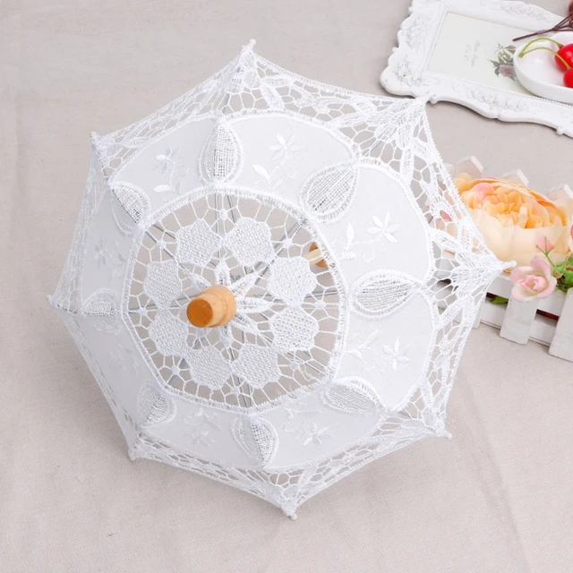 Mini Wedding Umbrella Cotton Parasol Lace Umbrella Handmade Embroidery Newborn Baby Photography Props Photo Prop 2