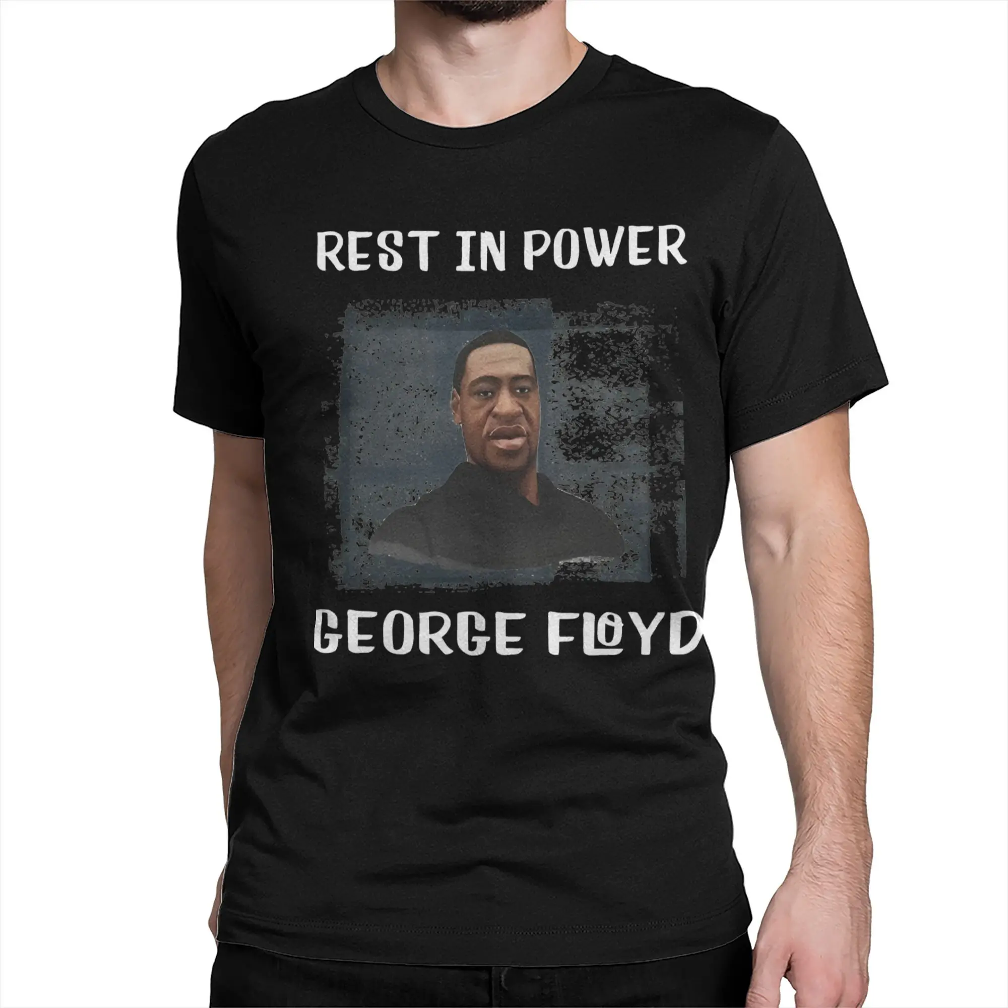 Men's T-Shirts Rest In Power George Floyd Novelty Cotton Tee Shirt Short Sleeve T Shirts Crew Neck Clothing Big Size