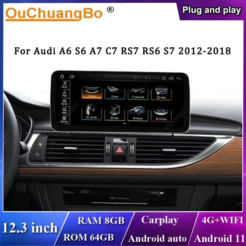 $491.04 Ouchuangbo 12.3 Inch Car Radio For Audi A6 S6 A7 C7 RS7 RS6 S7 2012-2018 with 8 core android 11 8GB+64GB carplay Navi Head Unit