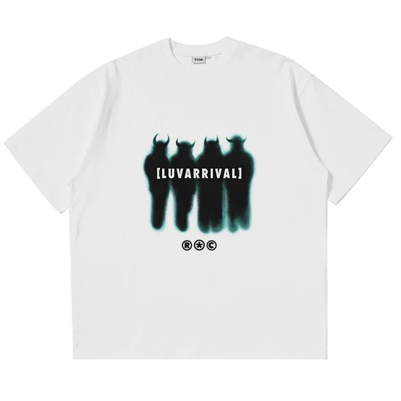 Футболка мужская оверсайз с принтом дьявола хлопковая модная винтажная уличная