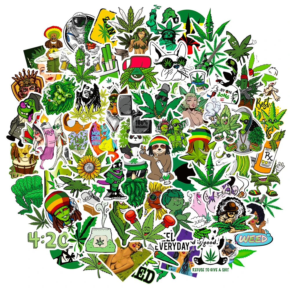 30/50/100 PCS Funny Weed Sticker for Laptop Luggage Skateboard Guitar Smokes Characters Leaves Cool DIY Graffiti Decals Decor