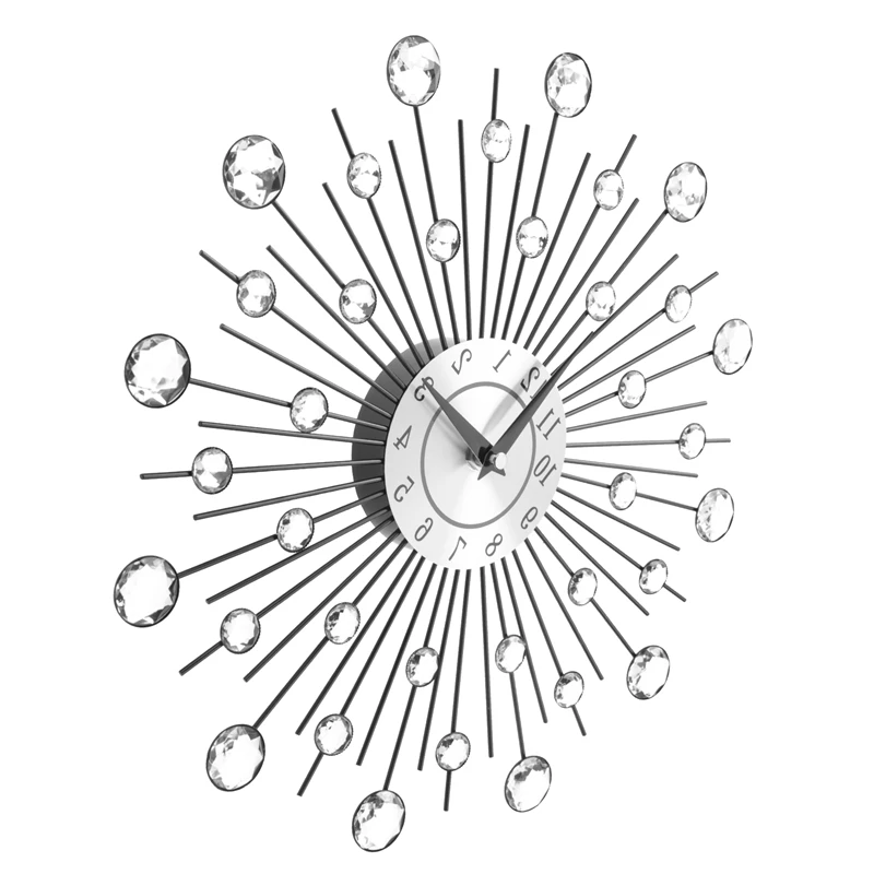 

Винтажные металлические настенные часы с кристаллами Sunburst, роскошные большие современные настенные часы с бриллиантами, дизайнерские домашние украшения