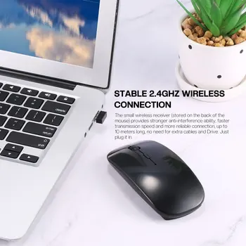 Wireless Rechargeable Mouse for Laptop Computer PC,  Slim Mini Noiseless Cordless Mouse, 2.4G Mice for Home/Office 3