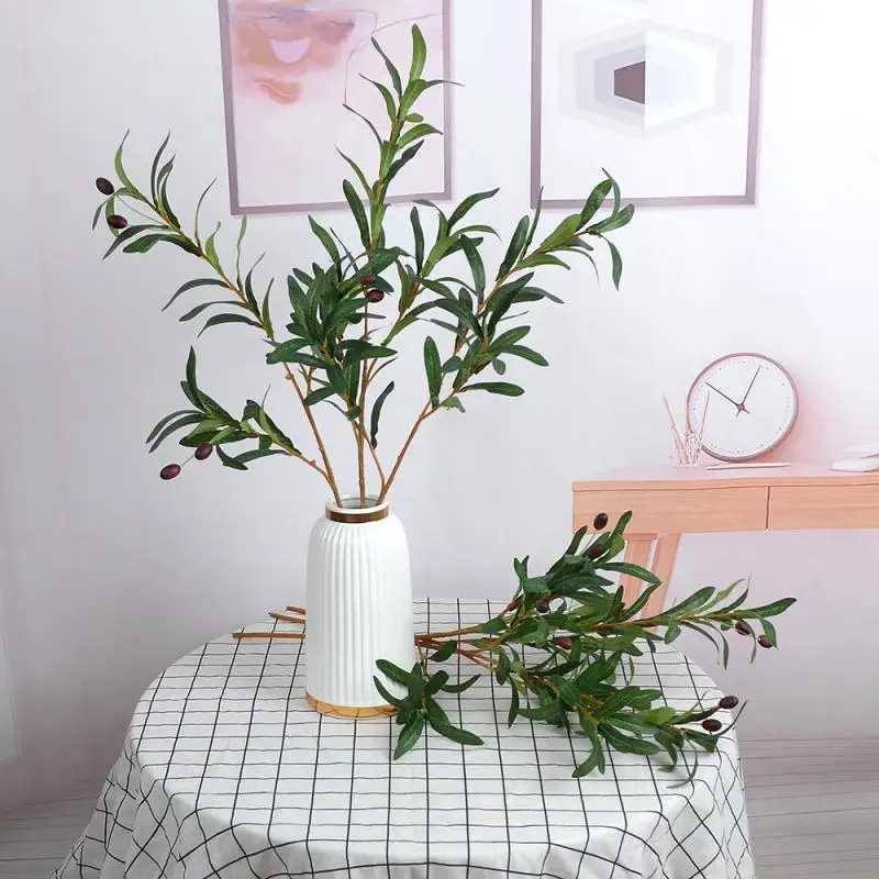 

Artificial Olive Green Leaves Tree Branches Spring Fruit Artificial Plants Photo Props Home Wedding Decortion Silk Flowers