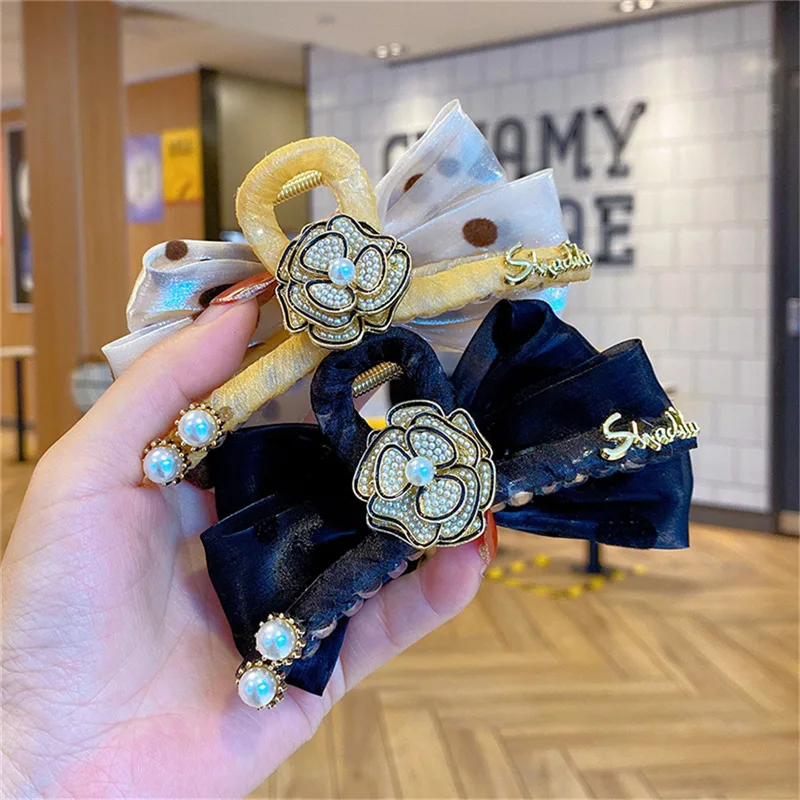 

Korean Fashion New Camellia Flower Cloth Art Large Size Hair Clip Back Pearl Wave Point clip Accessories for Women