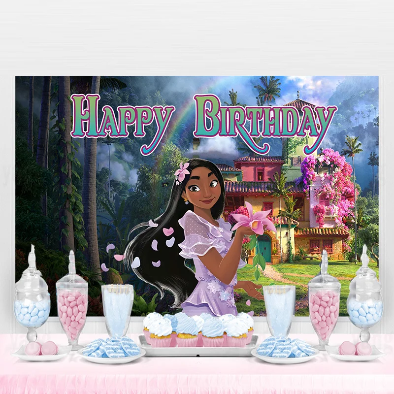 

Disney Encanto Isabella Flower Photography Backdrops Girls Happy Birthday Party Decorations Vinyl Children Photo Background